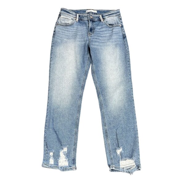 KanCan Women 26 Light Wash Blue Ankle Jeans Stretch Straight Mid RIse Ripped Hem - Picture 2 of 16